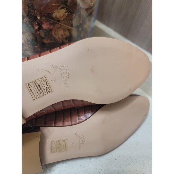 J.Crew Academy Penny Loafer Croc Embossed Leather Flats Jasmine Frost Size 9 New - Picture 6 of 7